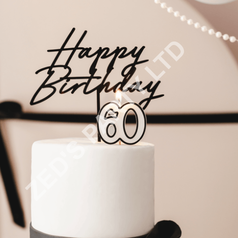 Cream & Black Number 60 Candle - 60th Birthday Cake Candles Birthday Candles Cream & Black Number 60 Candle