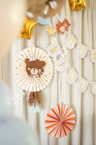 Bear Paper Fan Rosettes - Pack of 2 - Bear theme baby shower and birthday decorations Paper Fans Bear Paper Fan Rosettes - Pack of 2