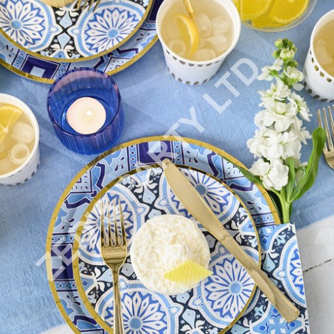 Coterie Party Supplies - Amalfi Blues Small Party Plates x 10 Party Supplies Amalfi Blues Paper Napkins x 25