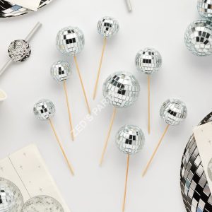 Silver Disco Ball Cake Decorations – Pack of 8