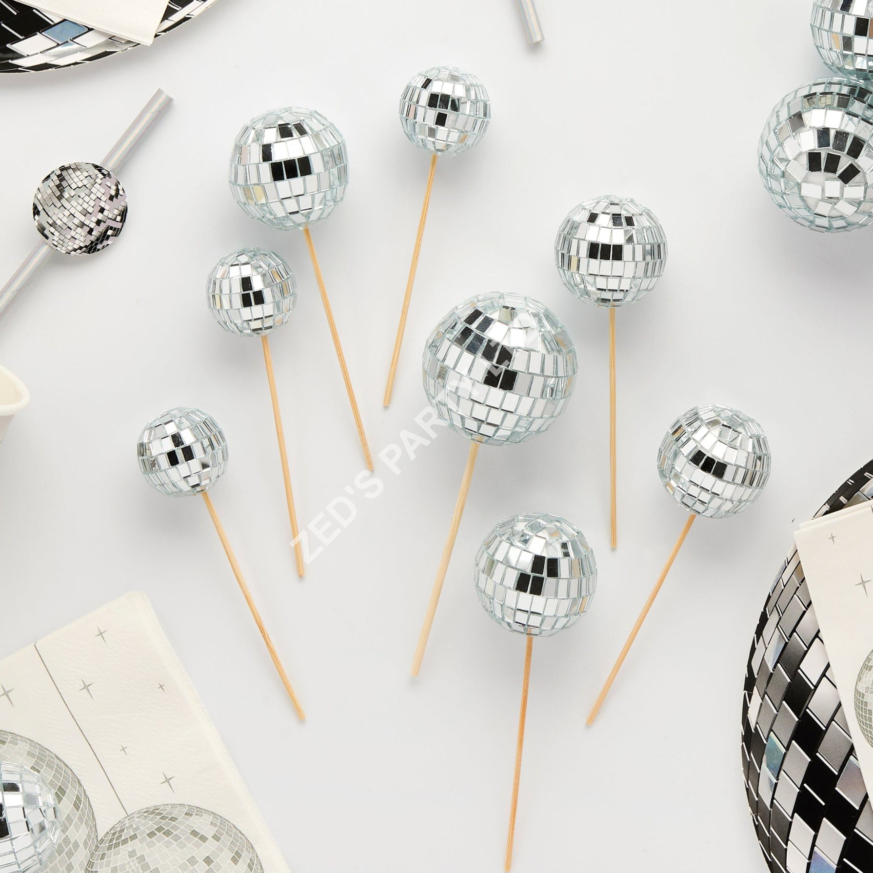 Silver Disco Ball Cake Decorations – Pack of 8